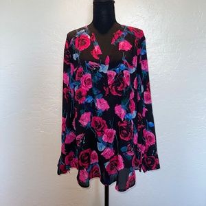 TORRID HARPER GEORGETTE BLACK/PINK FLORAL BLOUSE Size 3 (22-24)